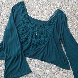 Mind Code Forest Green Long Sleeve Lace Crop Top